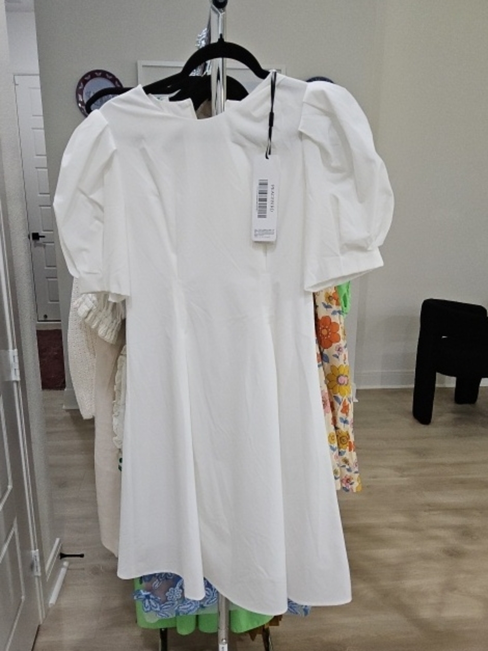 Puff-Sleeve White Mini Dress - Short A-Line Summer Dress